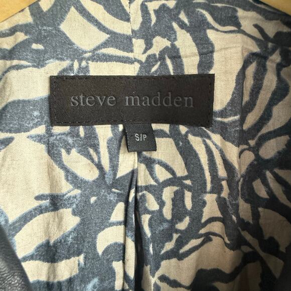 Steve Madden Leather Moto Jacket Black Genuine Leather Full Zip Cafe Racer Small - Picture 2 of 7